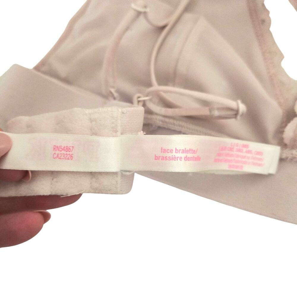 PINK Victoria's Secret Lace Blush Pink Bralette Strappy Back Hook Closure LARGE - Picture 9 of 12
